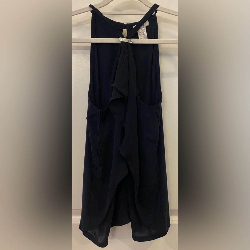 Cache’ Halter Tank Top Sz XS Navy Blue w/Silver Accent
